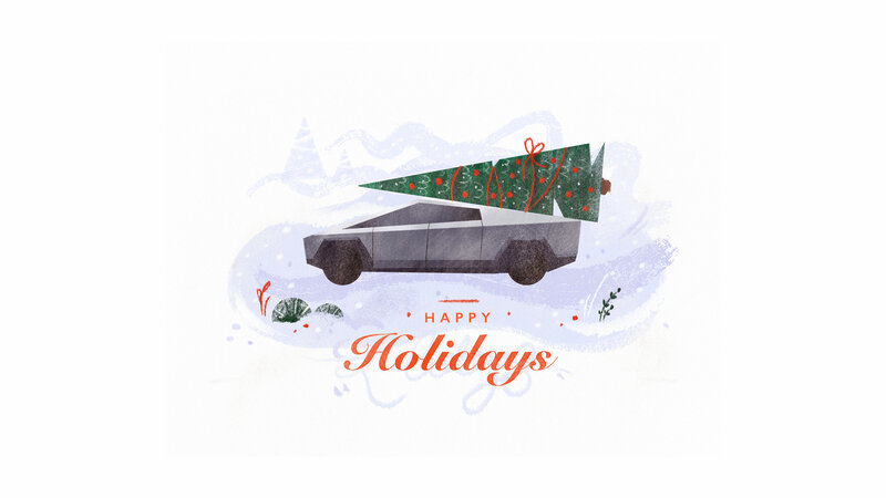 Tesla Cybertruck with Christmas Tree