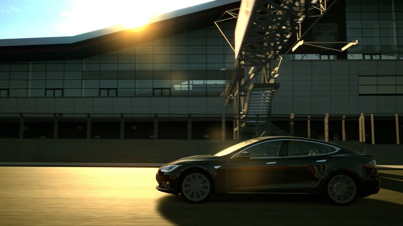 Tesla Model S at sunset