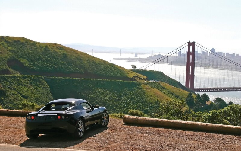 Tesla Roadster at Golden Gate Bridge