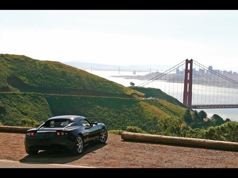 Tesla Roadster at Golden Gate Bridge