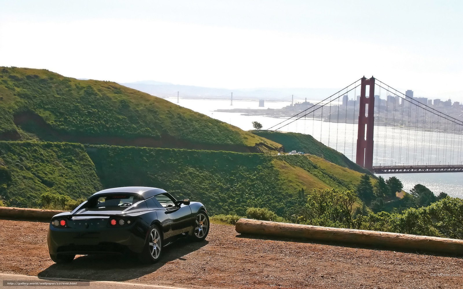 Tesla Roadster at Golden Gate Bridge