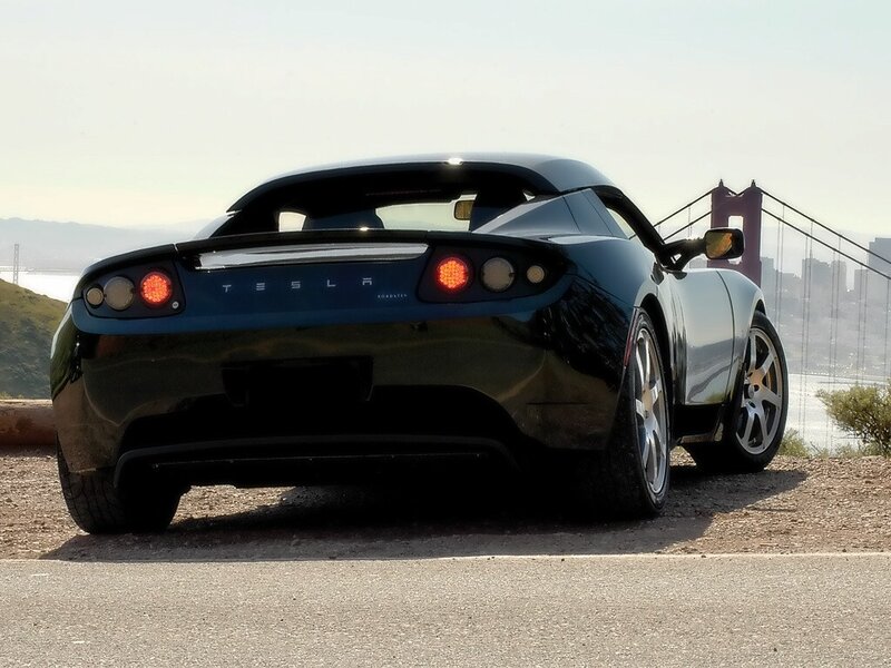 Tesla Roadster by Golden Gate Bridge