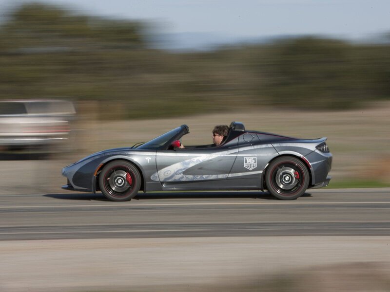 Tesla Roadster in motion