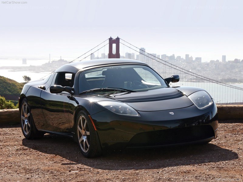 Tesla Roadster with Golden Gate Bridge