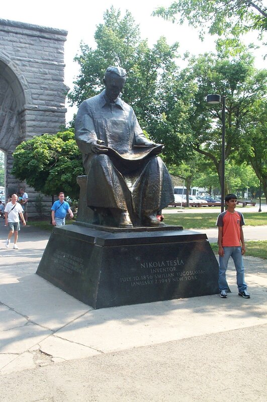 Tesla statue in a park