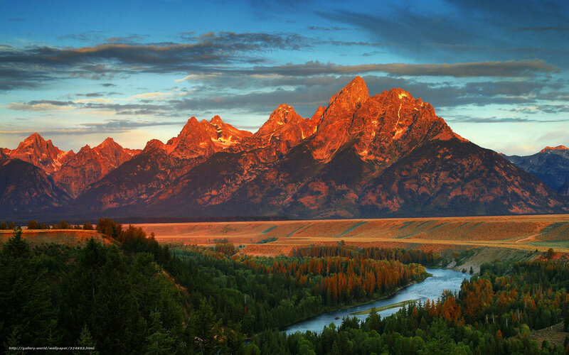 Tetons Mountain Range — Blue, Dramatic, Sunset, Photograph, River, Forest, Valley