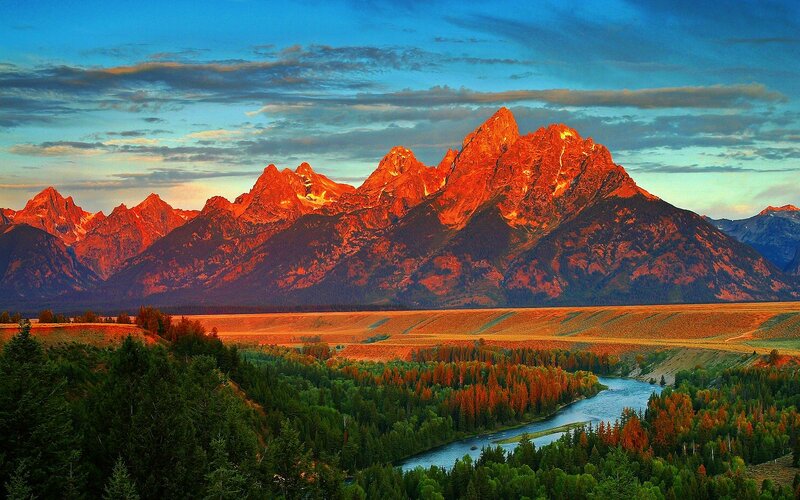 Tetons Mountain Range — Blue, Dramatic, Sunset, Photograph, River