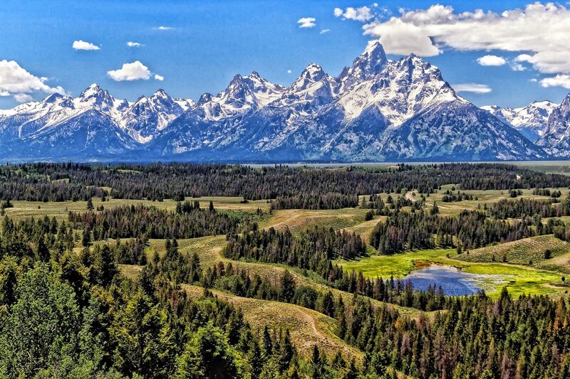 Tetons Mountain Range — Blue, Serene, Afternoon, Photograph, Snow-capped Peaks
