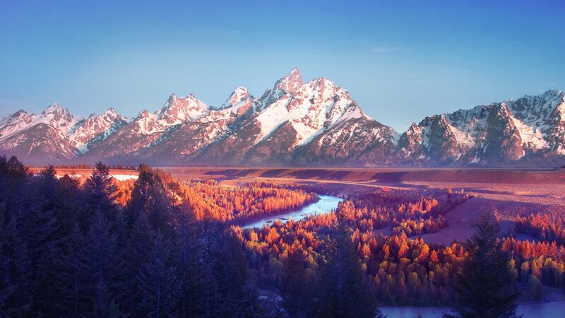 Tetons Mountain Range — Blue, Serene, Sunrise, Photograph, River