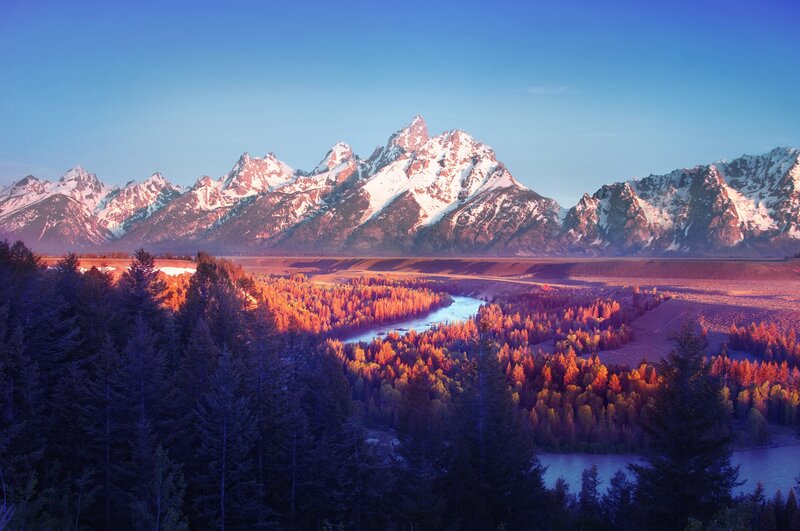 Tetons Mountain Range — Blue, Serene, Sunrise, Photograph