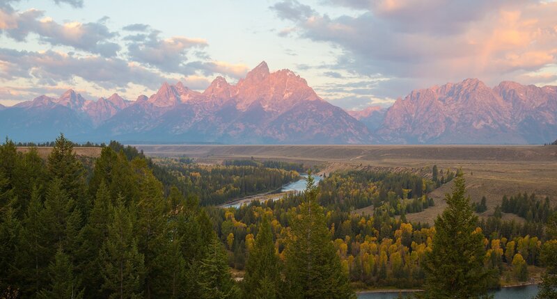 Tetons Mountain Range — Green, Serene, Sunset