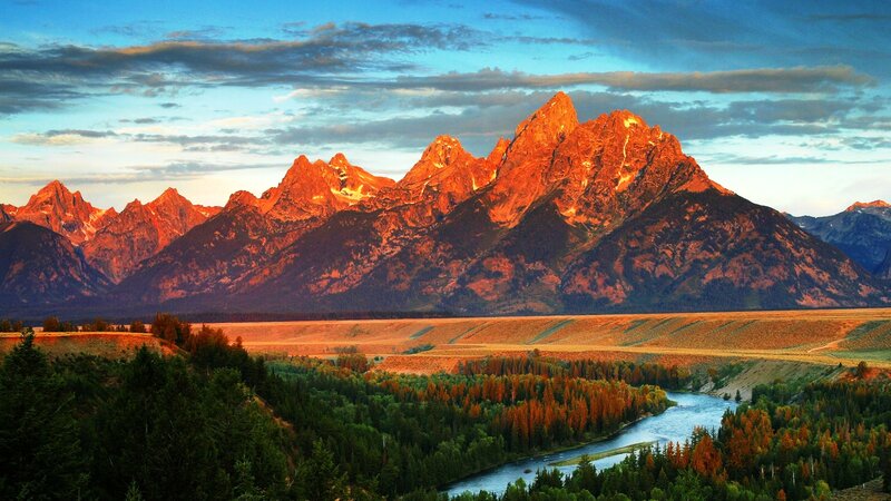 Tetons Mountain Range — Orange, Dramatic, Sunset, Photograph, River