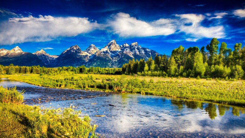 Tetons Mountains and River — Blue, Dramatic