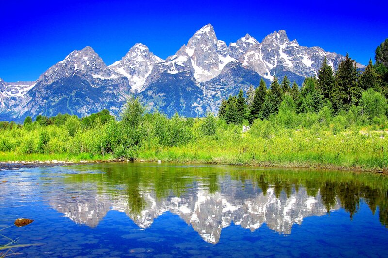 Tetons Mountains Reflection — Blue, Serene, Afternoon, Photograph