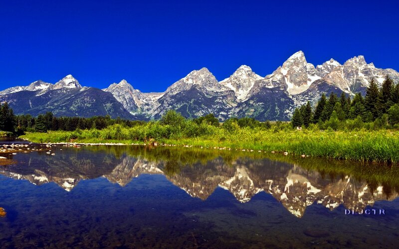 Tetons Mountains Reflection — Blue, Serene, Afternoon