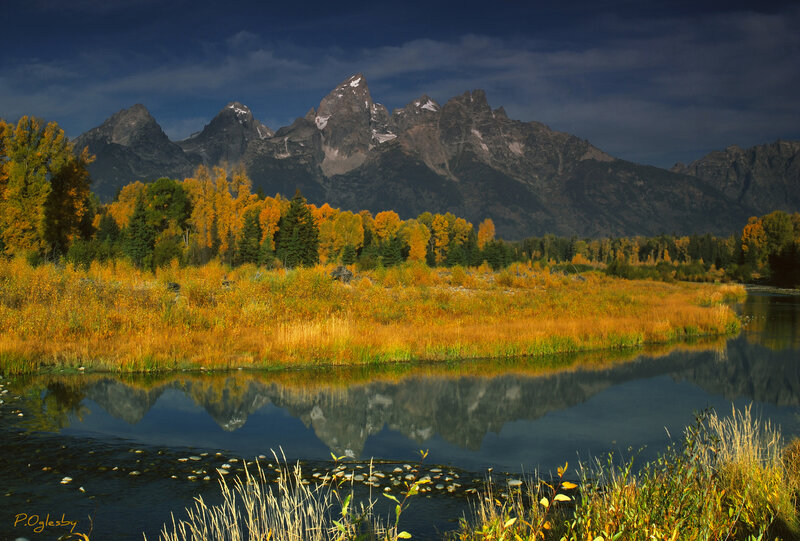 Tetons Mountains Reflection — Blue, Serene, Autumn, Photograph