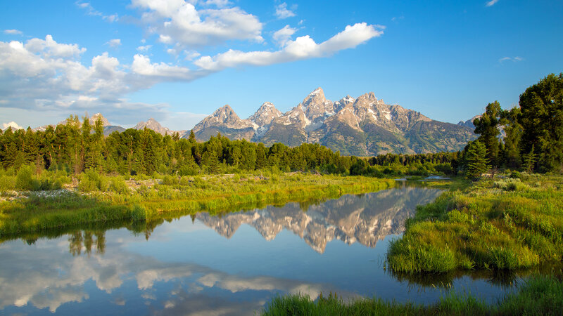 Tetons Mountains Reflection — Blue, Serene, Morning, Photograph, River