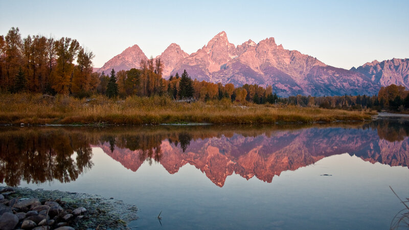 Tetons Mountains Reflection — Blue, Serene, Sunrise, Photograph