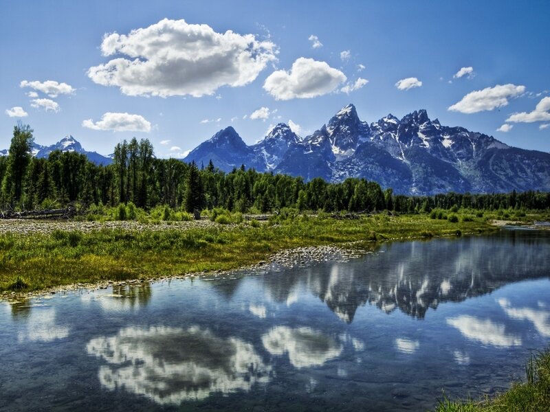 Tetons Mountains Reflection — Blue, Serene