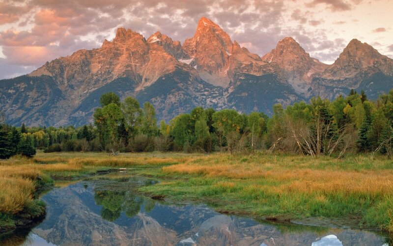 Tetons Mountains Reflection — Green, Serene