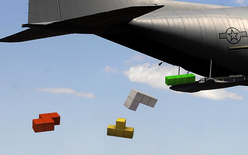 Tetris blocks dropped from plane