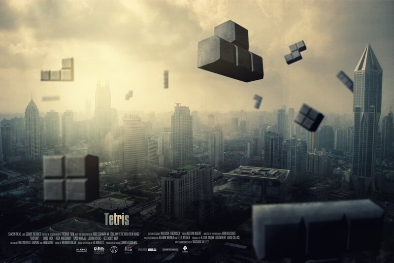 Tetris Blocks over City