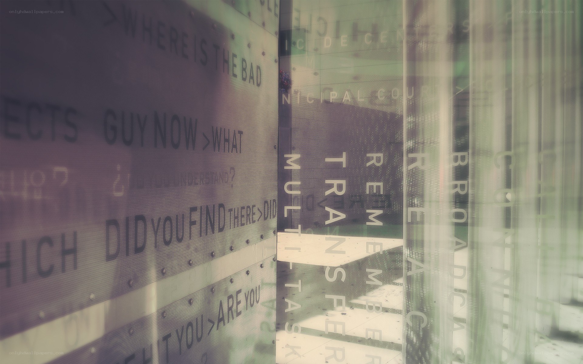 text art on glass panels