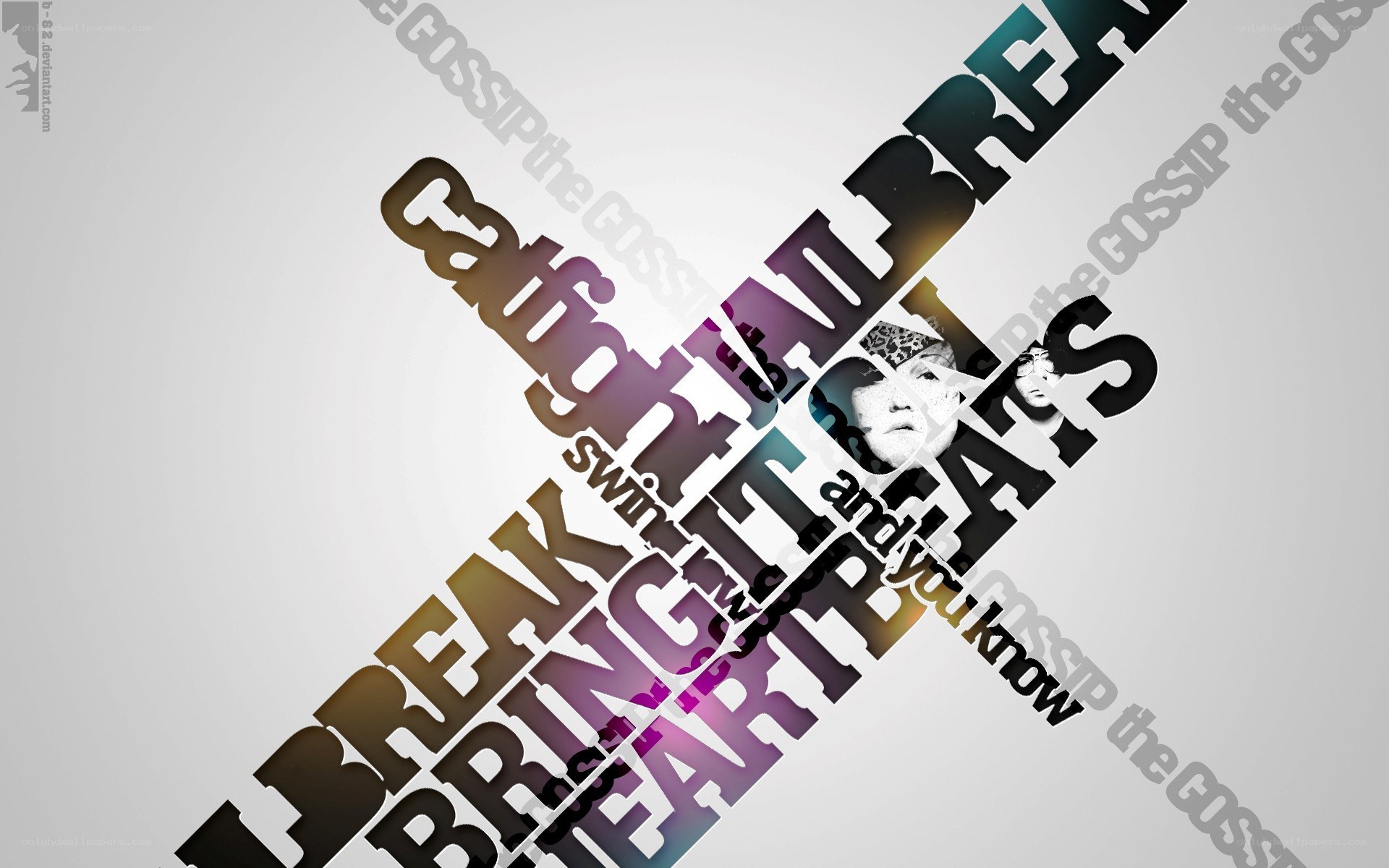 text art with faces and words