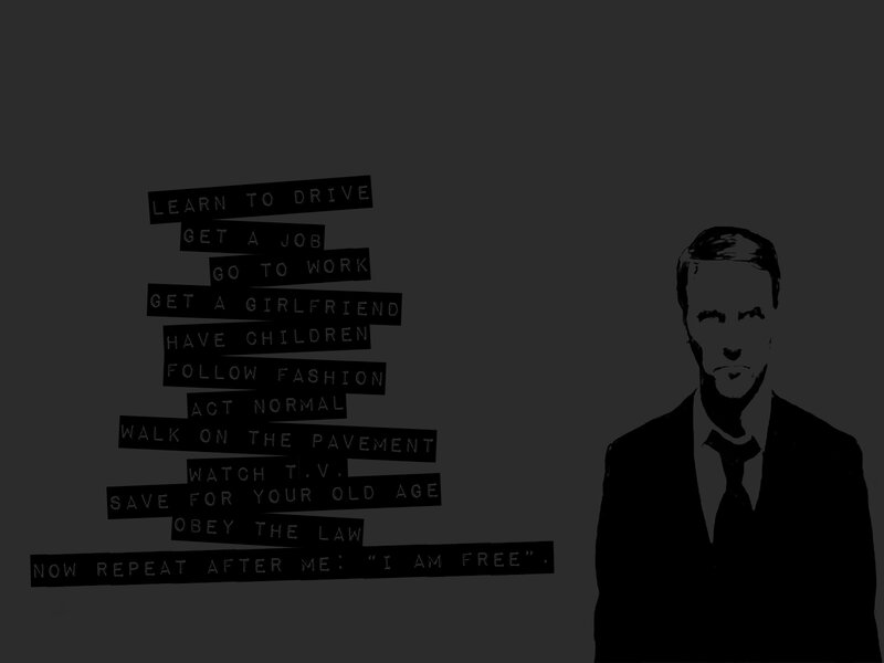 text-based art with man in suit