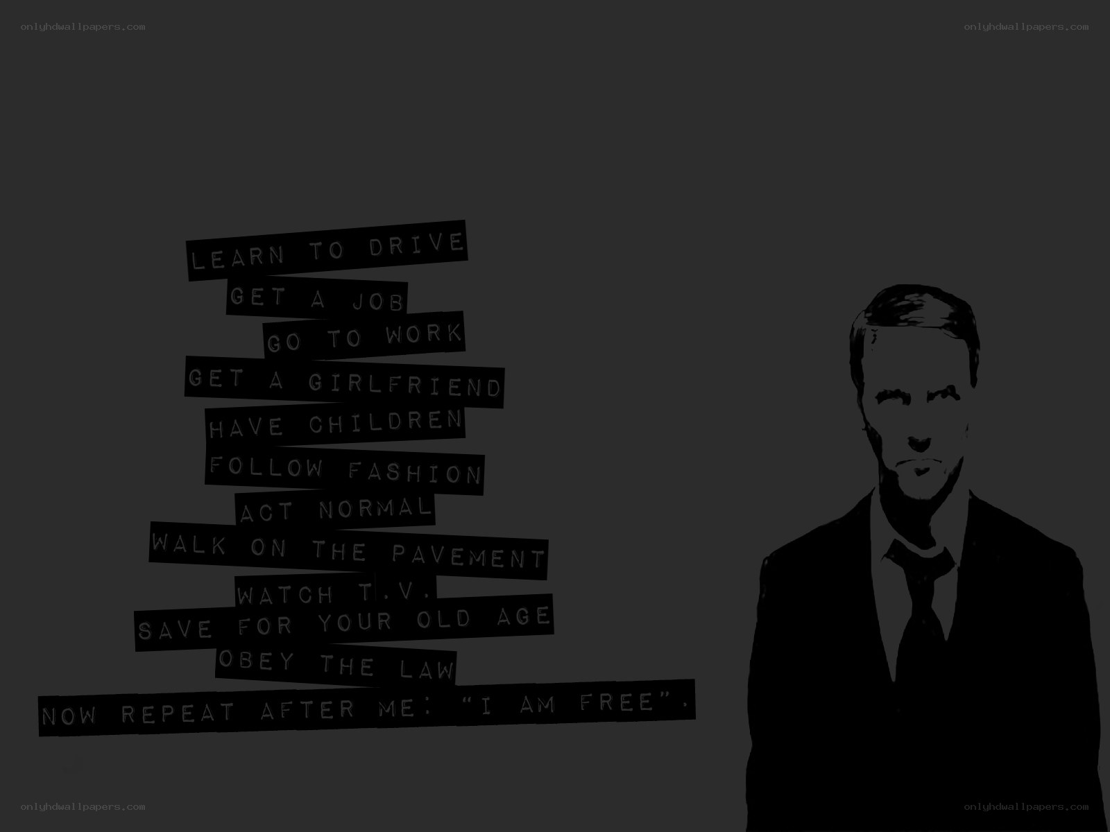 text-based art with man in suit