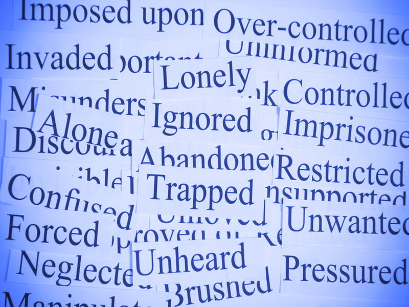 Text Collage on Paper — Blue