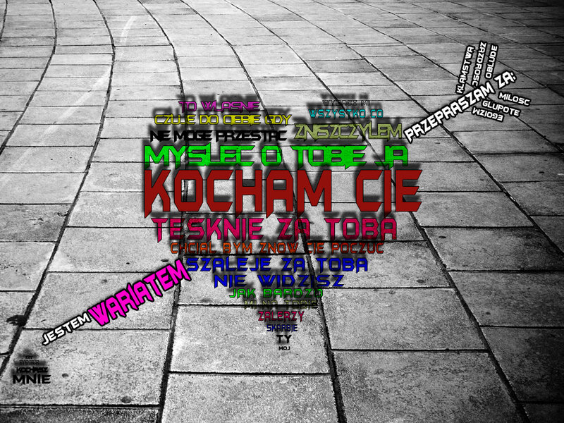 text collage on pavement