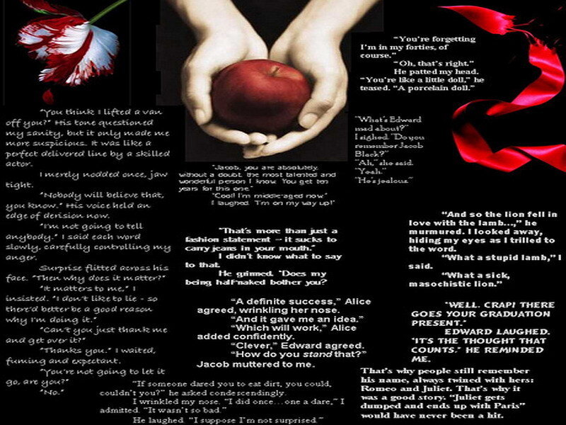 text collage with apple and flowers