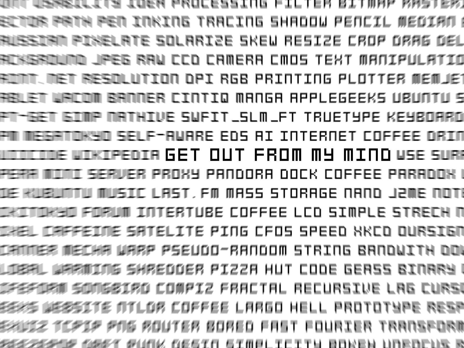 text collage with central phrase