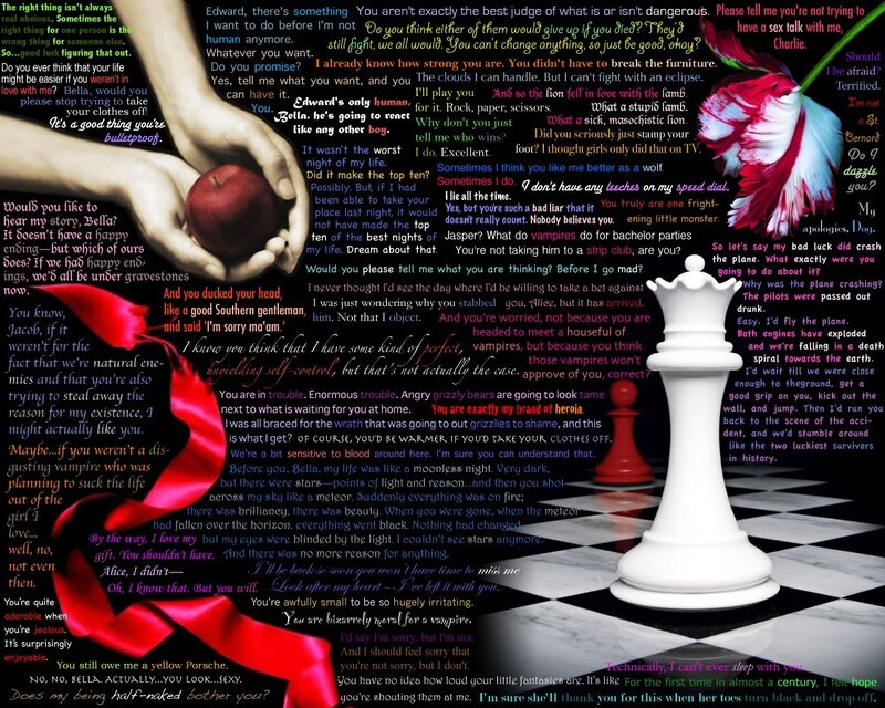 text collage with chess pieces