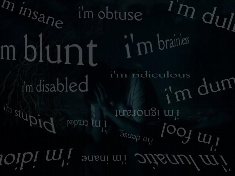 text collage with insults