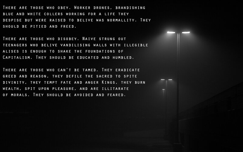 Text on a dark street