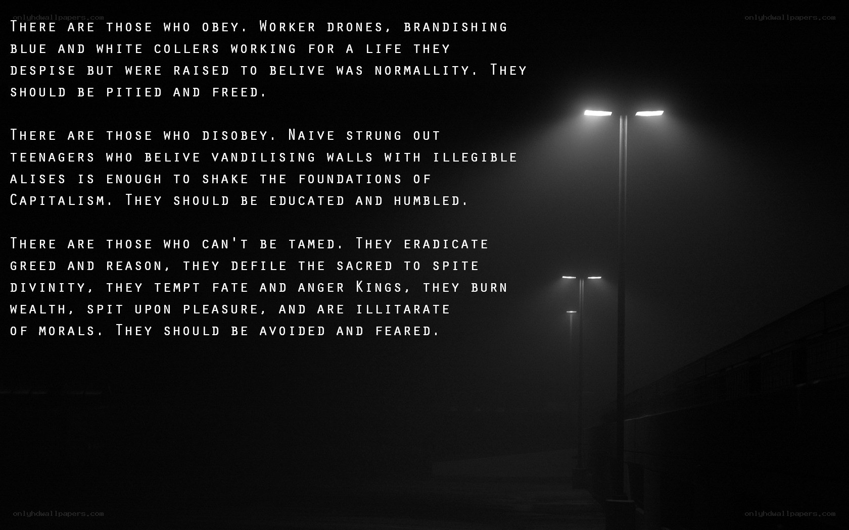 Text on a dark street