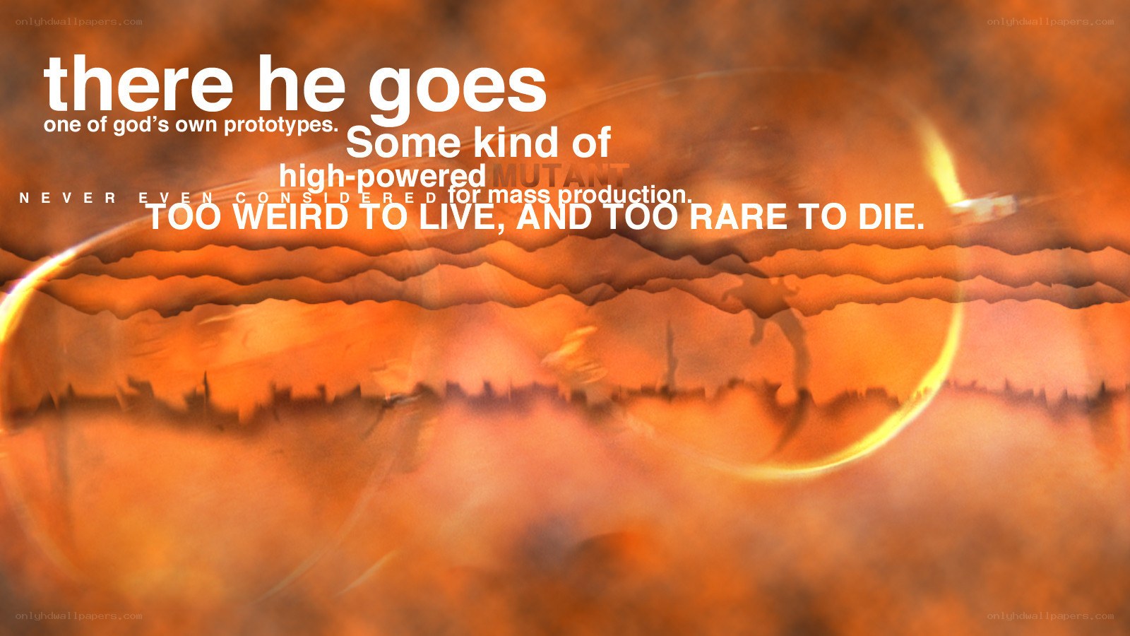 text over fiery background