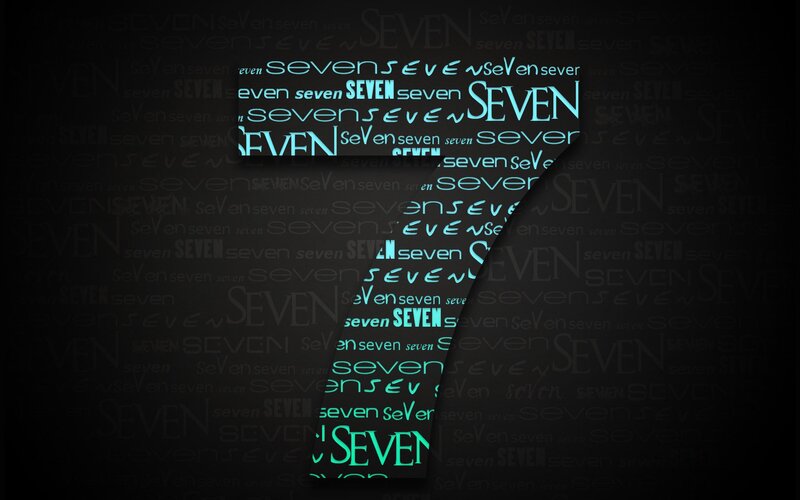 Text Pattern with Word Seven — Black, Mysterious, Digital Art, Word Seven, Dark Background, Glow, Blue