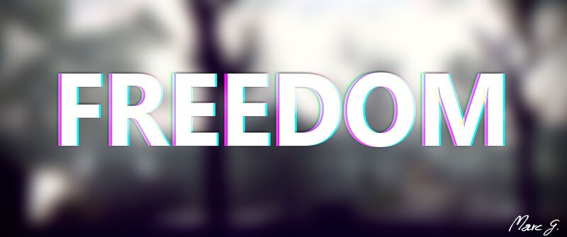 Text Reading FREEDOM — White