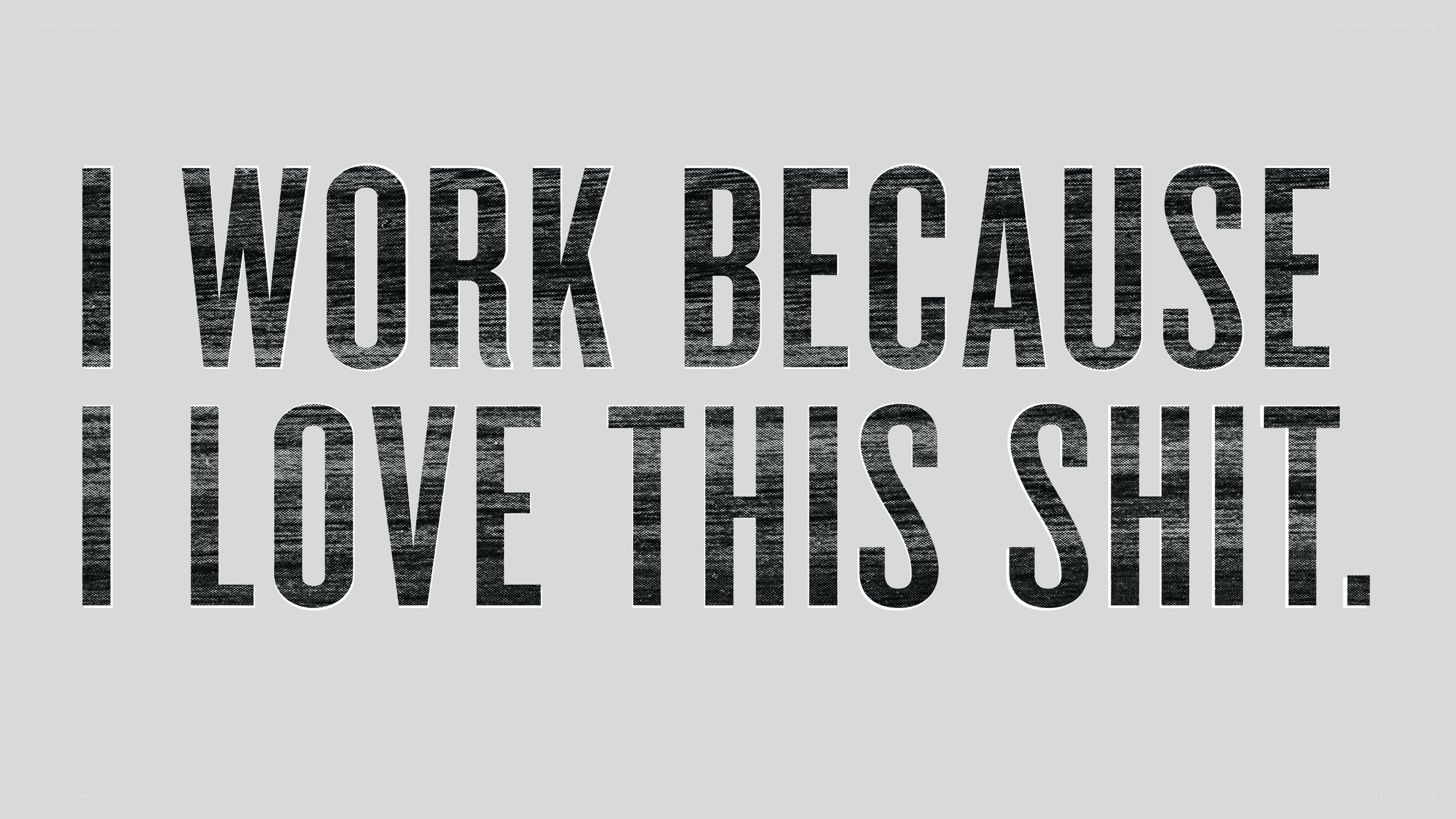 text saying I work because I love this shit