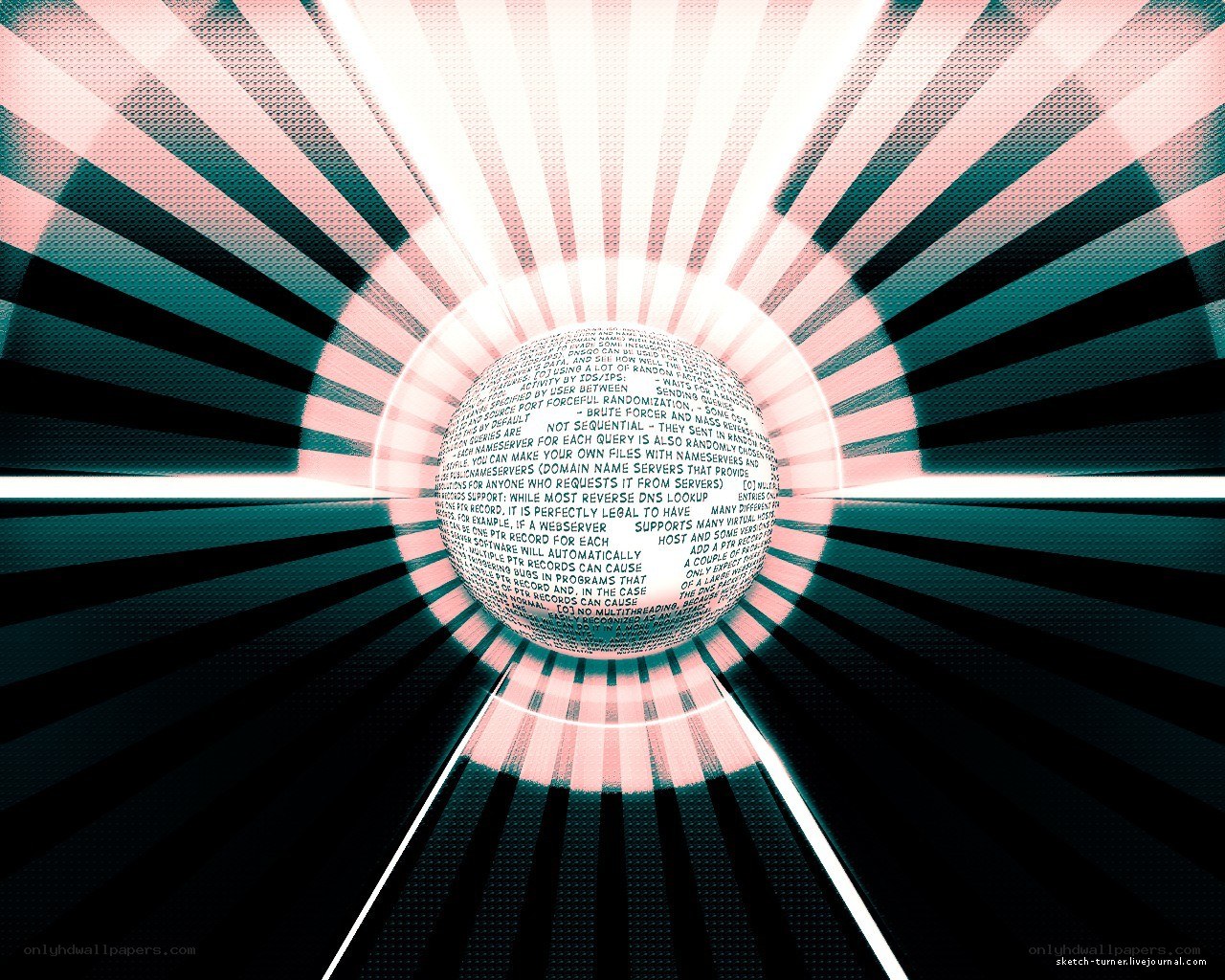 text sphere in digital tunnel
