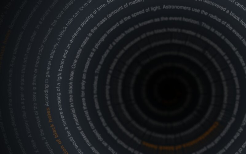 text spiraling into a black hole