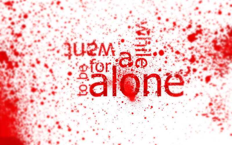 text with red splatters