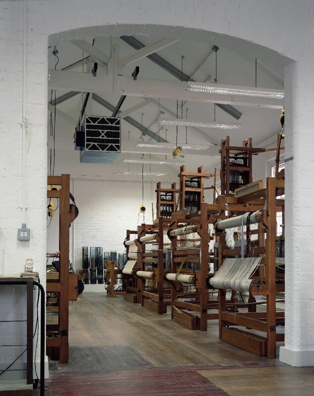 Textile workshop with looms
