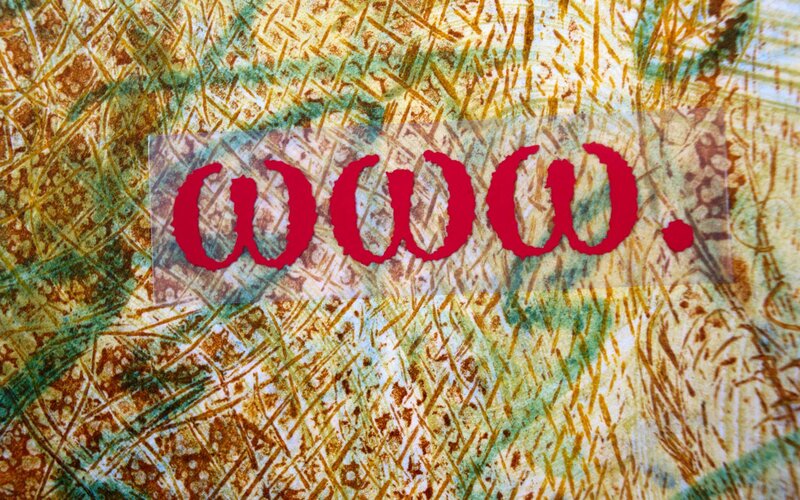textured background with red text