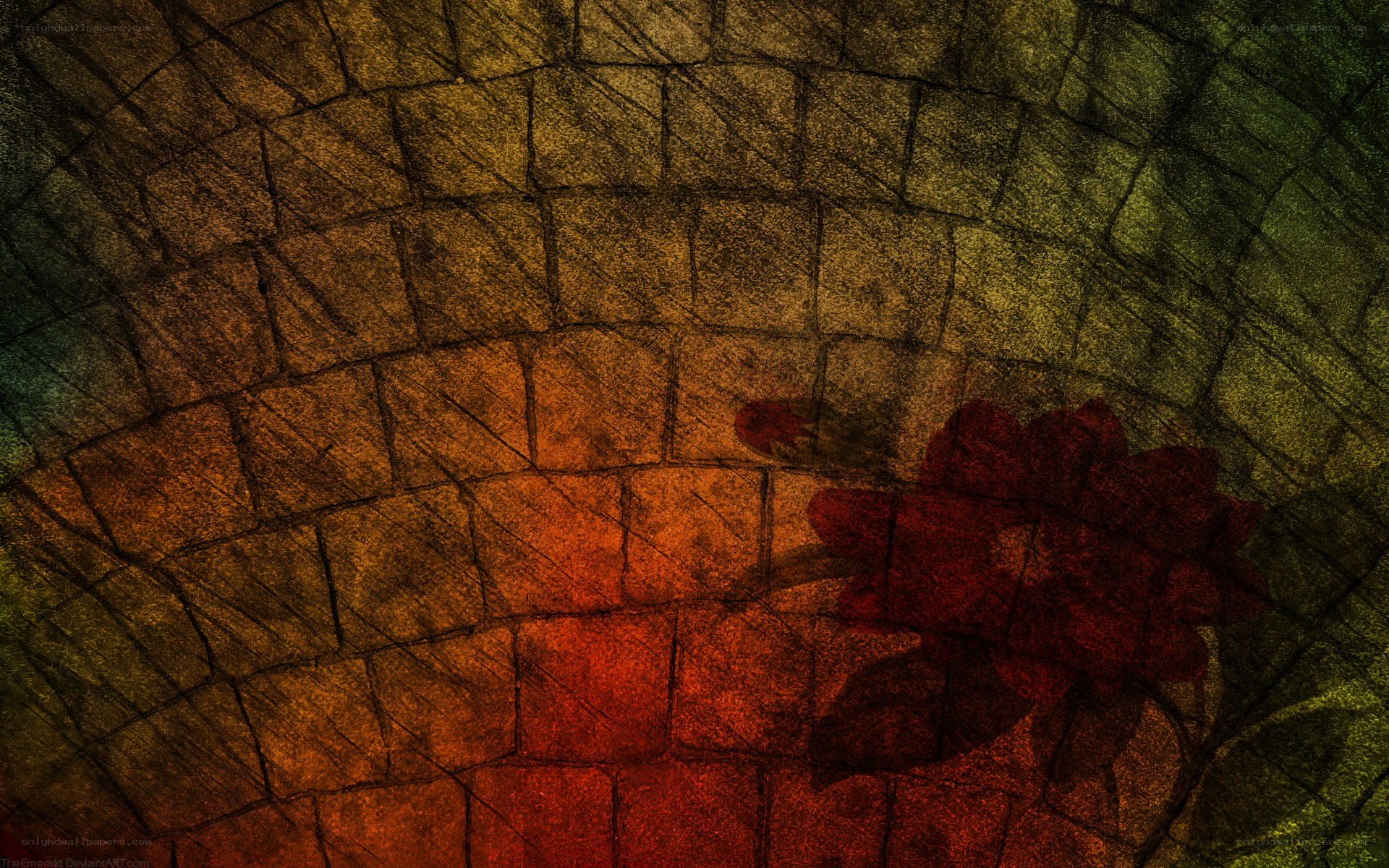 textured brick wall with flower