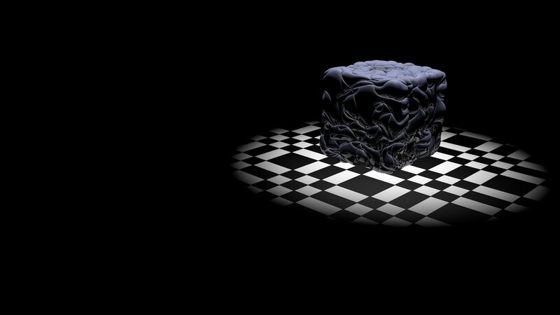 Textured Cube on Checkered Floor
