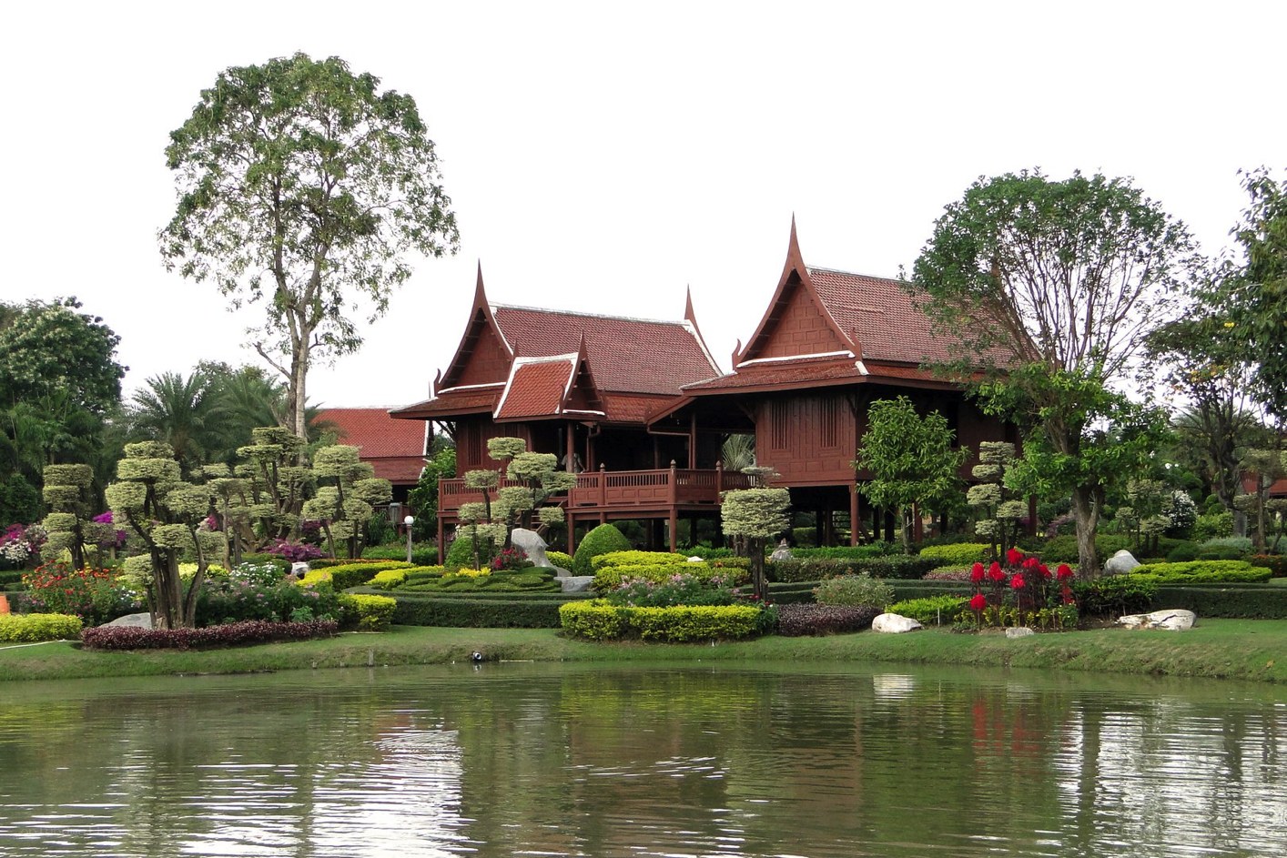 Thai-style house by a pond